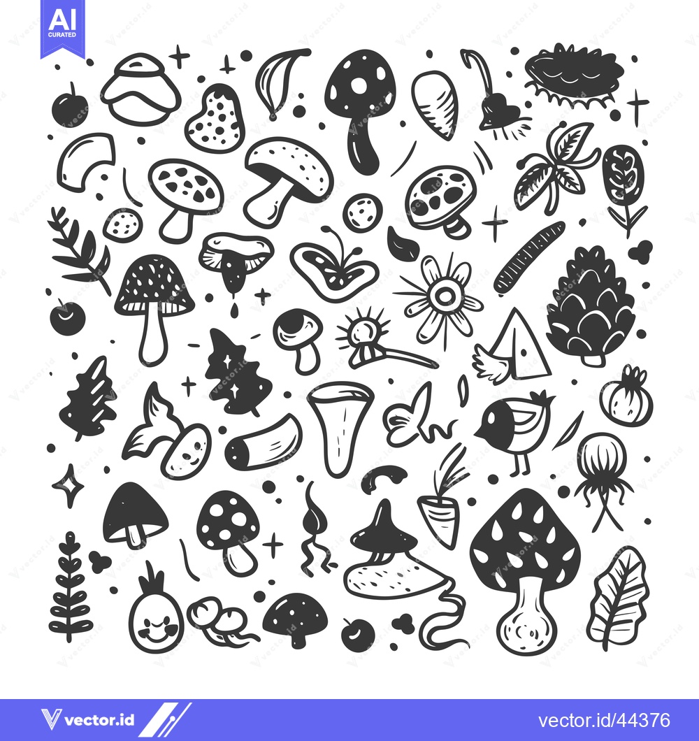 Premium Vector of Hand-drawn Black and White Illustration of Forest Elements