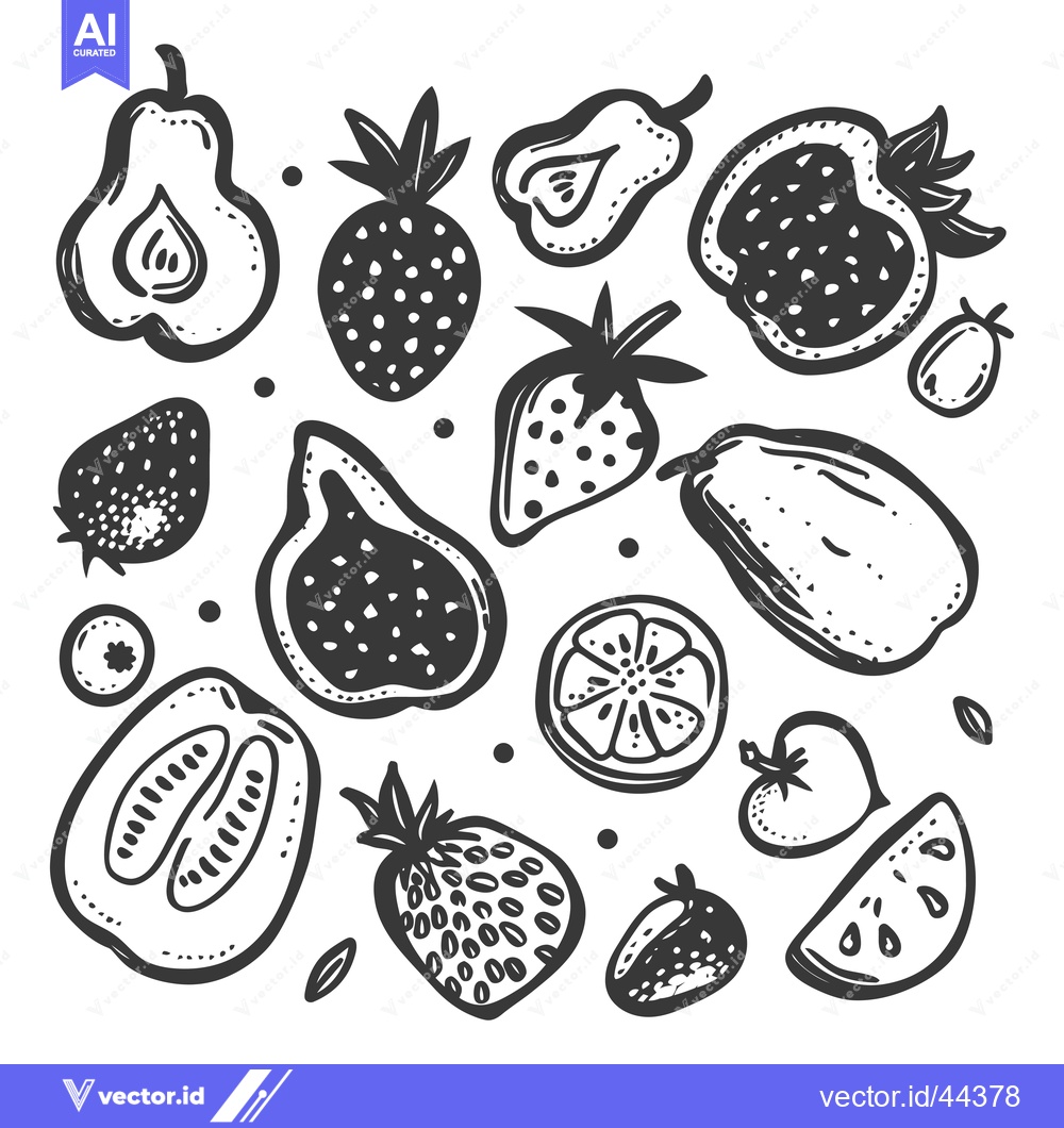 Premium Vector of Hand-Drawn Black and White Illustration of Fruits