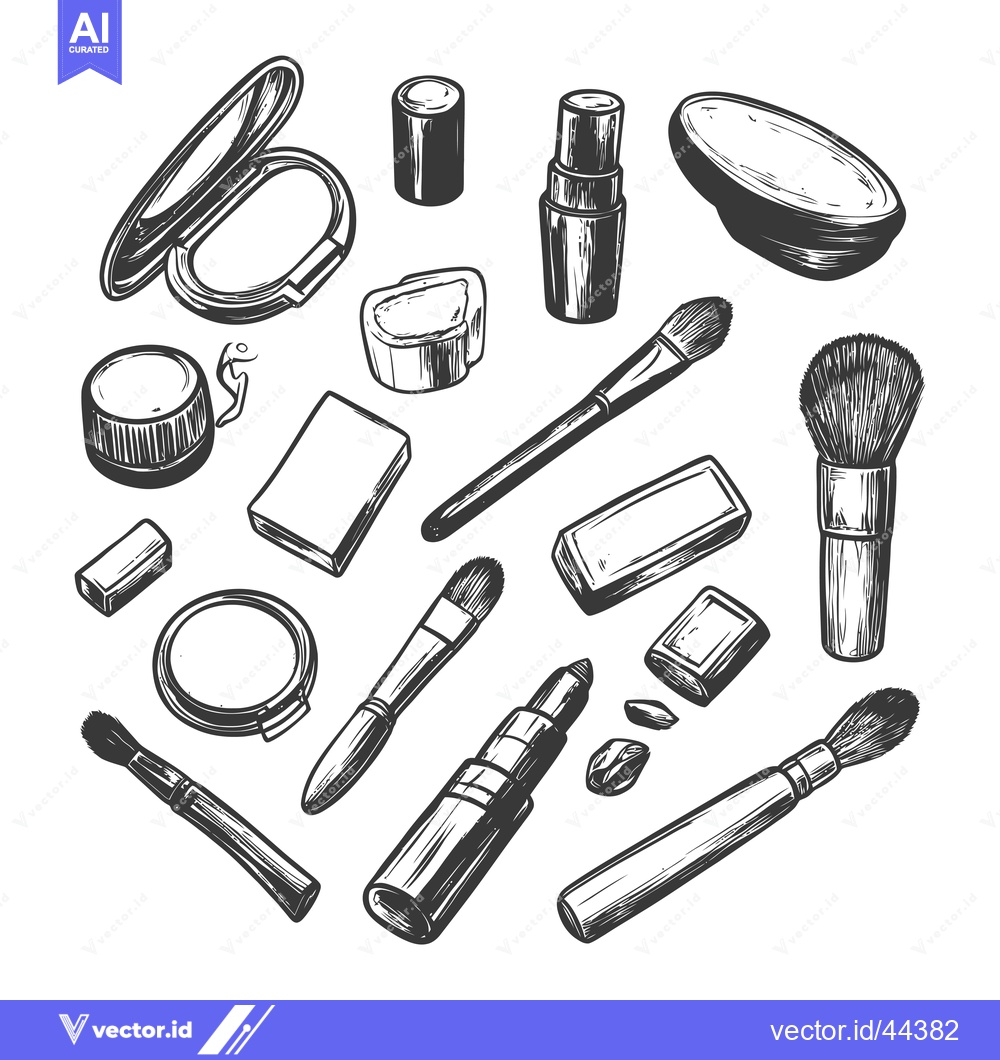 Premium Vector of Hand-Drawn Black and White Illustration of Makeup Tools
