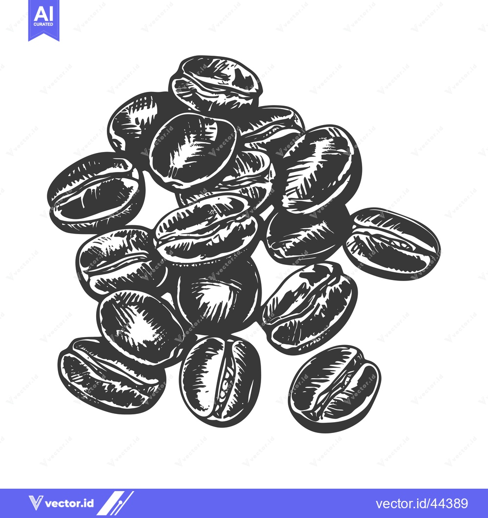 Premium Vector of Hand-drawn Black and White Illustration of Scattered Coffee Beans