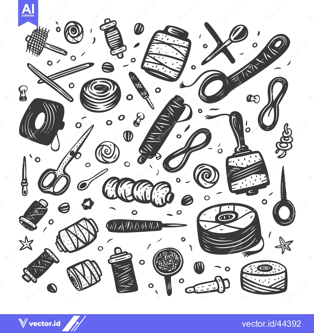 Premium Vector dari Hand-Drawn Black and White Illustration of Sewing and Crafting Supplie