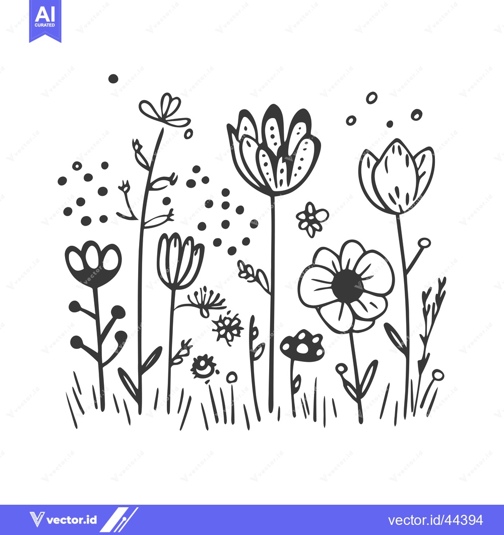 Premium Vector of Hand-drawn black and white illustration of stylized flowers with dots