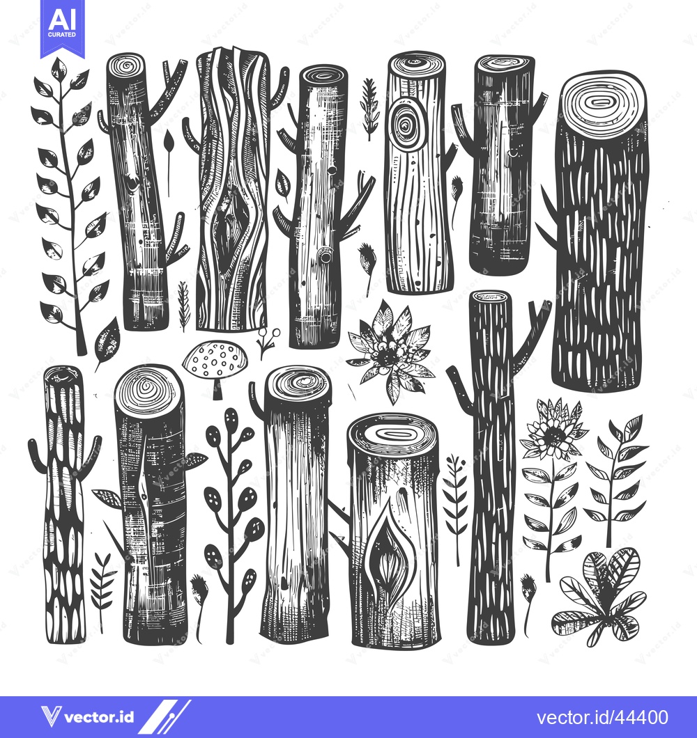 Premium Vector dari Hand-Drawn Black and White Illustration of Tree Trunks, Branches, and