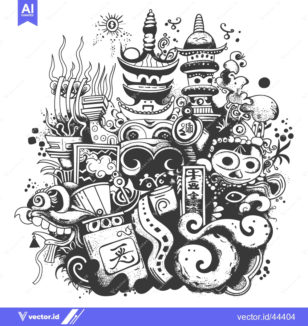 Premium Vector dari Hand-drawn Black and White Illustration of Various Abstract Shapes and