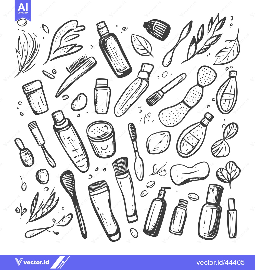 Premium Vector of Hand-drawn black and white illustration of various beauty products and