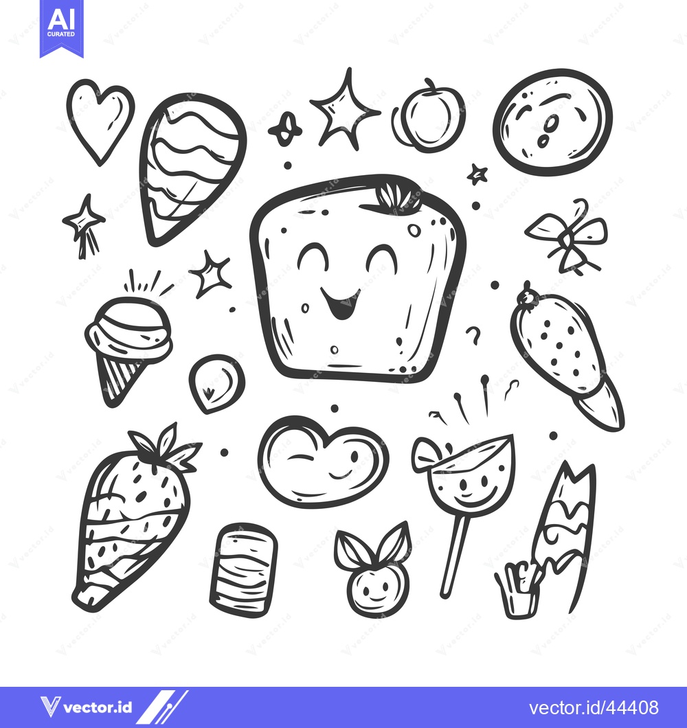 Premium Vector of Hand-Drawn Black and White Illustration of Various Cute Objects