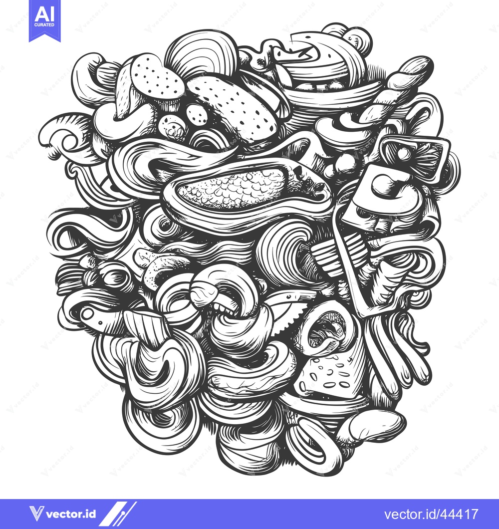 Premium Vector dari Hand-Drawn Black and White Illustration of Various Food Items