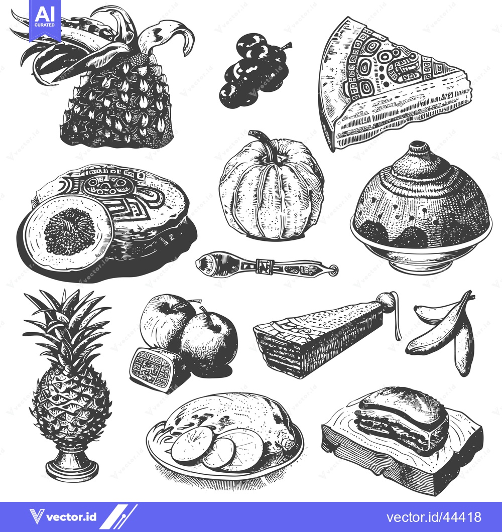 Premium Vector dari Hand-Drawn Black and White Illustration of Various Foods