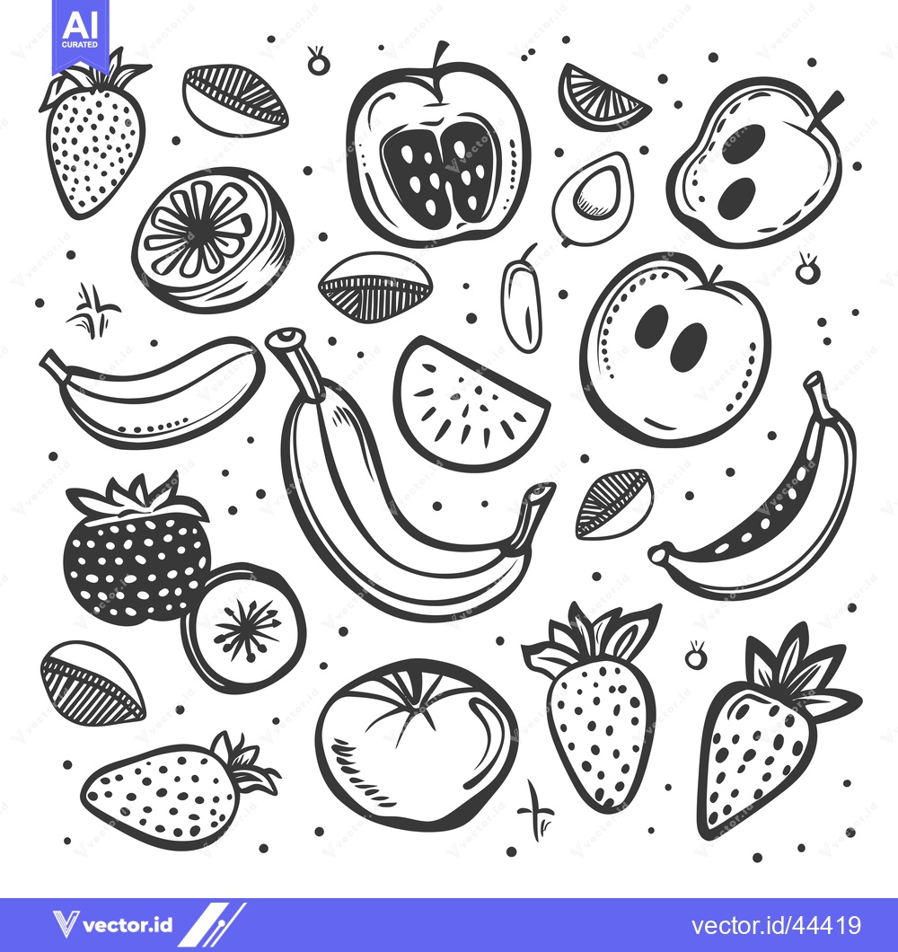 Premium Vector of Hand-Drawn Black and White Illustration of Various Fruits