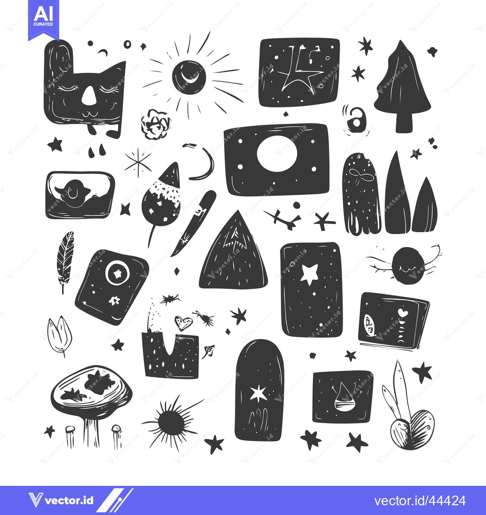 Premium Vector dari Hand-Drawn Black and White Illustration of Various Shapes and Objects