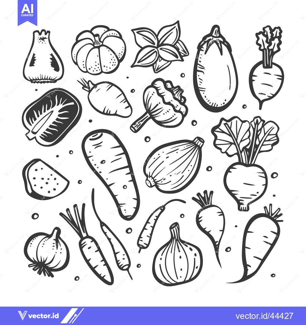 Premium Vector dari Hand-Drawn Black and White Illustration of Various Vegetables