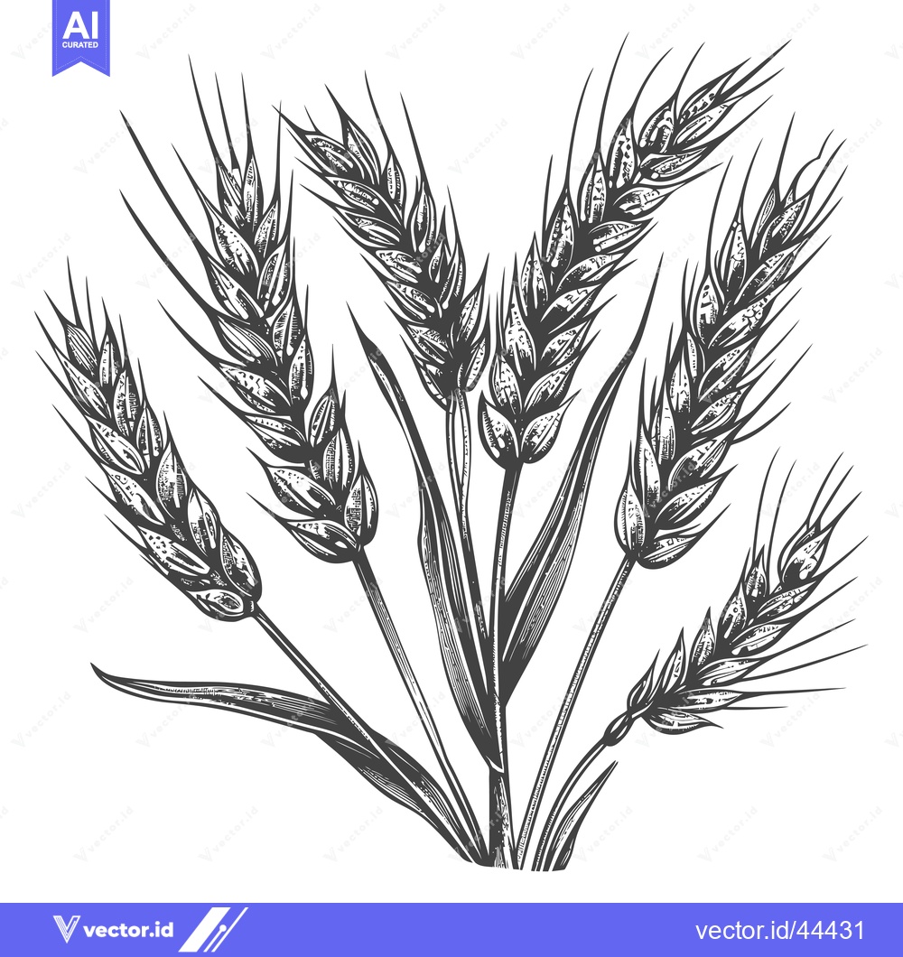 Premium Vector of Hand-Drawn Black and White Illustration of Wheat Stalks