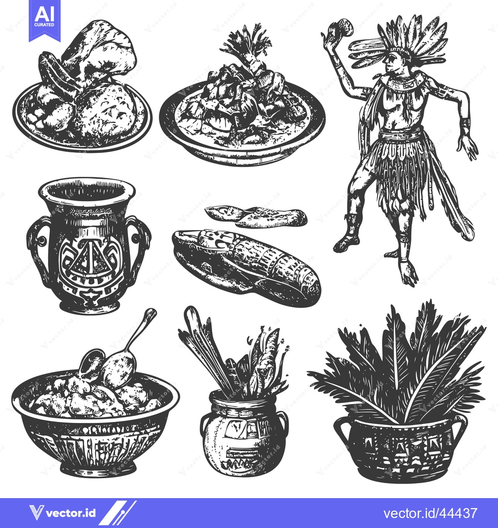 Premium Vector dari Hand-Drawn Black and White Illustrations of Ancient Mayan Culture