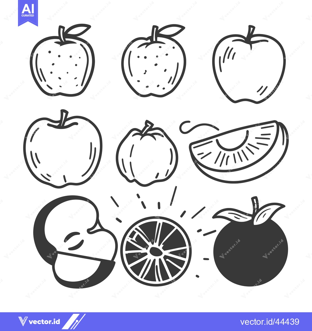 Premium Vector of Hand-Drawn Black and White Illustrations of Apples and Oranges