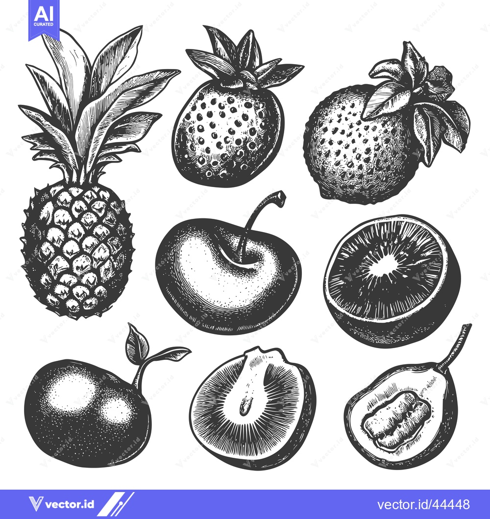 Premium Vector of Hand-Drawn Black and White Illustrations of Fruits