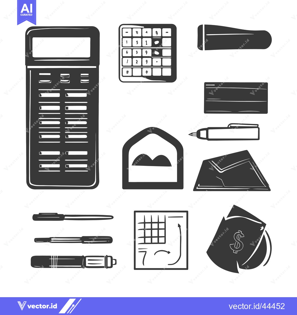 Premium Vector dari Hand-Drawn Black and White Illustrations of Office Supplies and Money