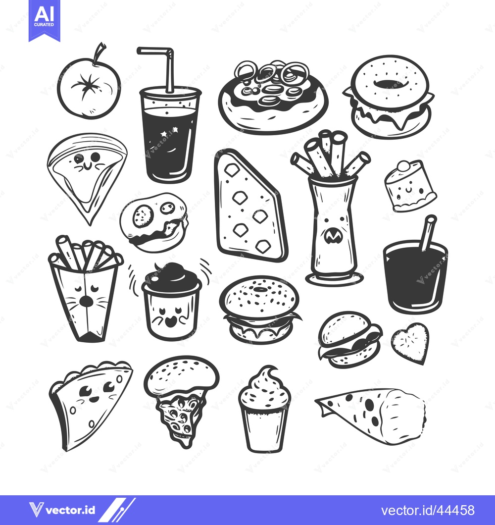 Premium Vector dari Hand-Drawn Black and White Illustrations of Various Fast Food Items
