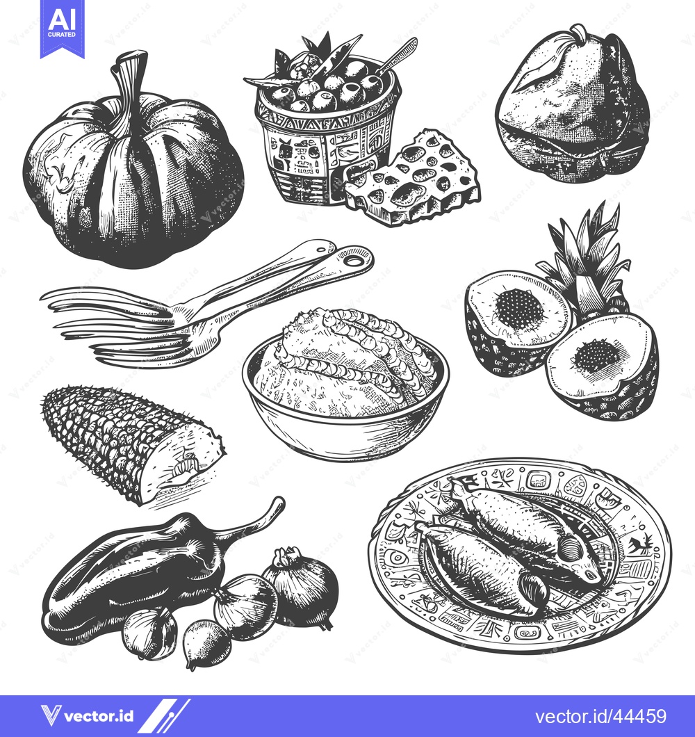 Premium Vector dari Hand-Drawn Black and White Illustrations of Various Food Items