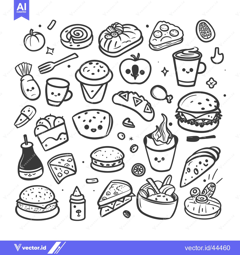 Premium Vector dari Hand-Drawn Black and White Illustrations of Various Foods
