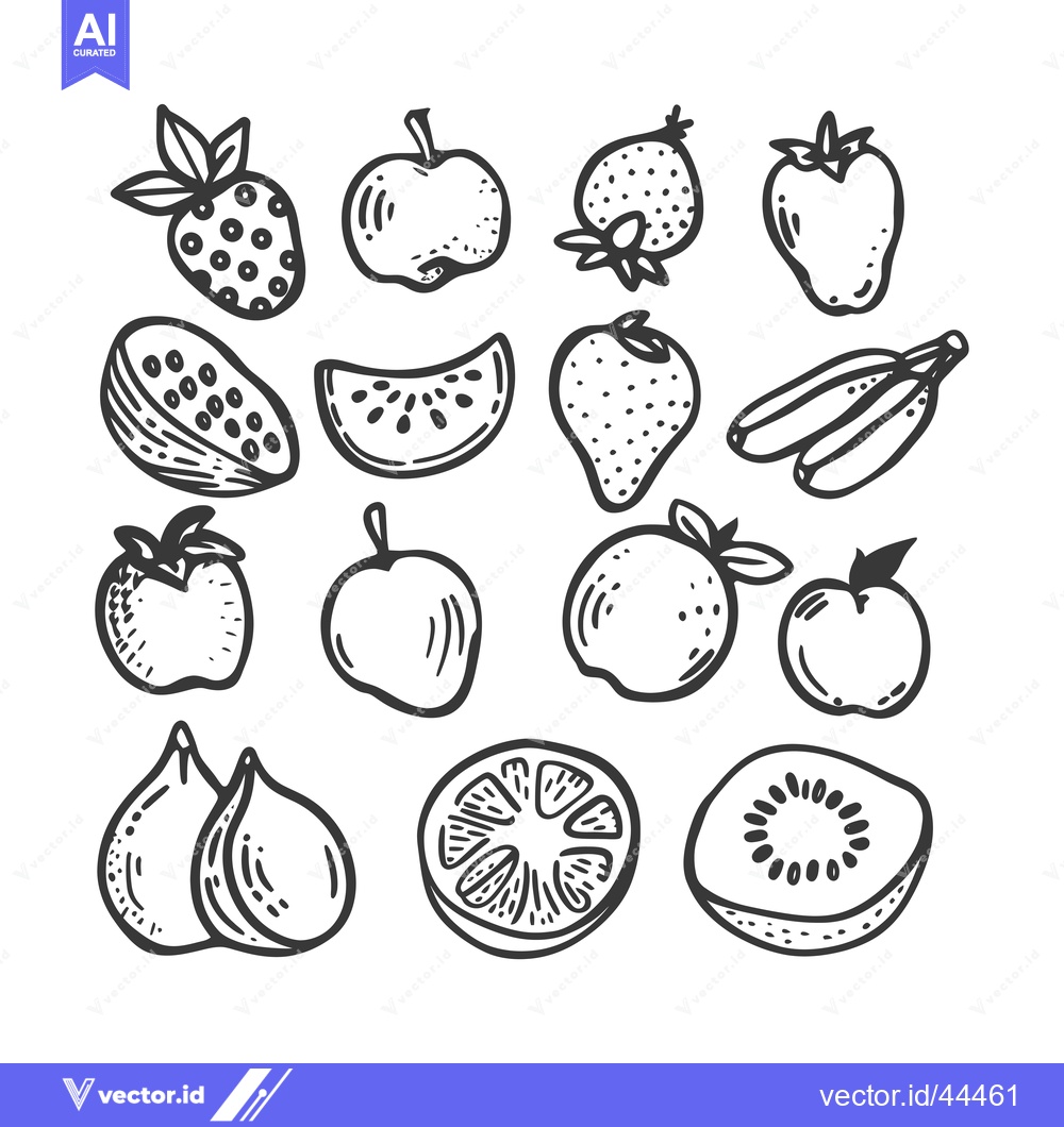 Premium Vector of Hand-drawn black and white illustrations of various fruits