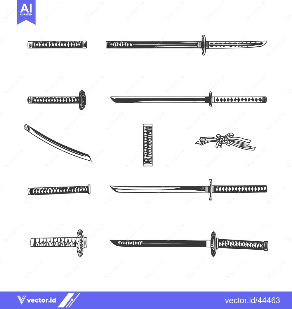 Premium Vector dari Hand-Drawn Black and White Illustrations of Various Katana Swords