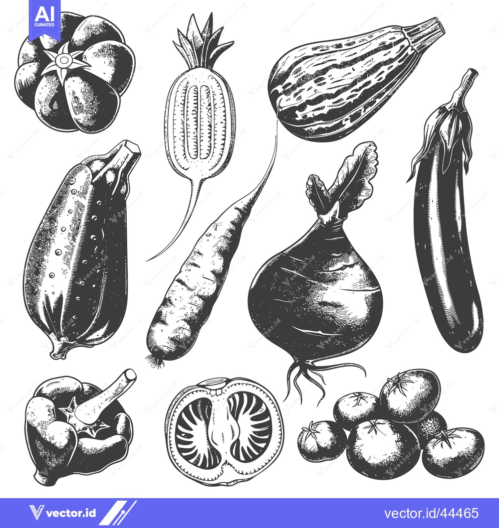 Premium Vector dari Hand-Drawn Black and White Illustrations of Various Vegetables