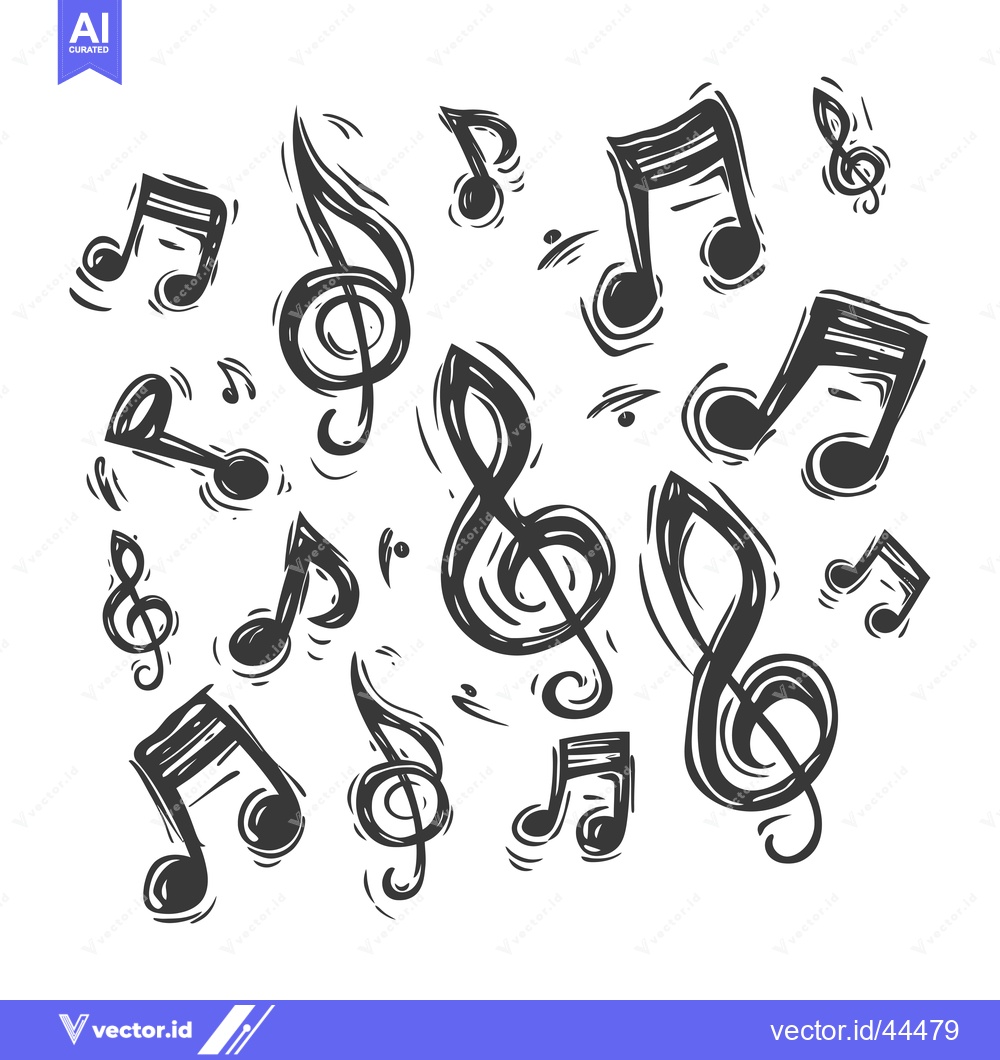 Premium Vector dari Hand-Drawn Black and White Musical Notes and Clef Symbols