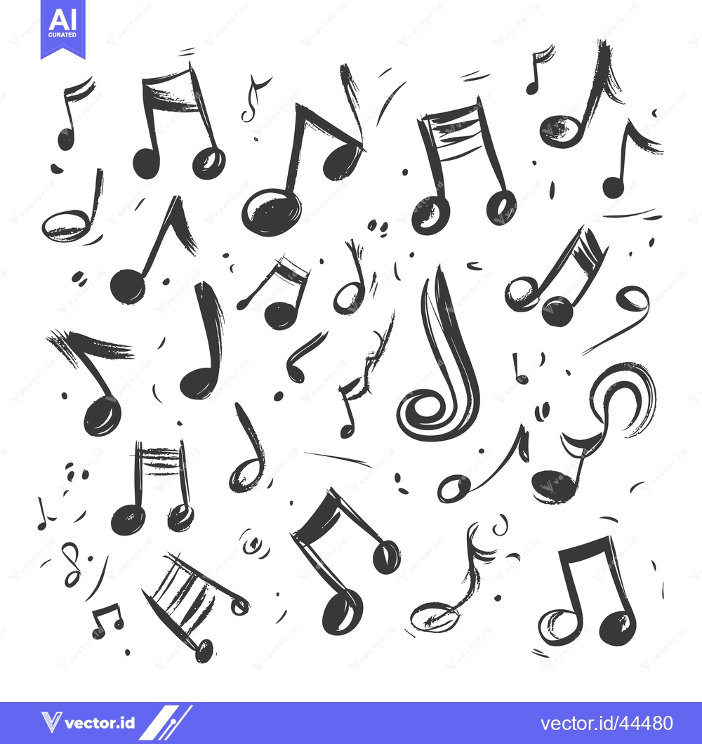 Premium Vector of Hand-Drawn Black and White Musical Notes Scattered on White Background