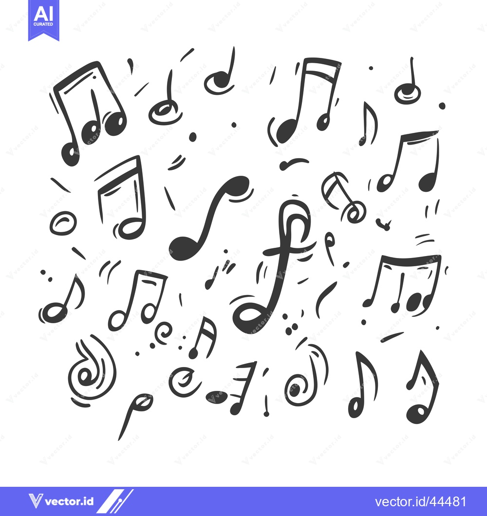 Premium Vector dari Hand-Drawn Black and White Musical Notes Scattered on White Background
