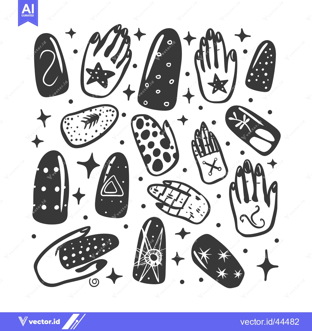 Premium Vector dari Hand-Drawn Black and White Nail Art Designs
