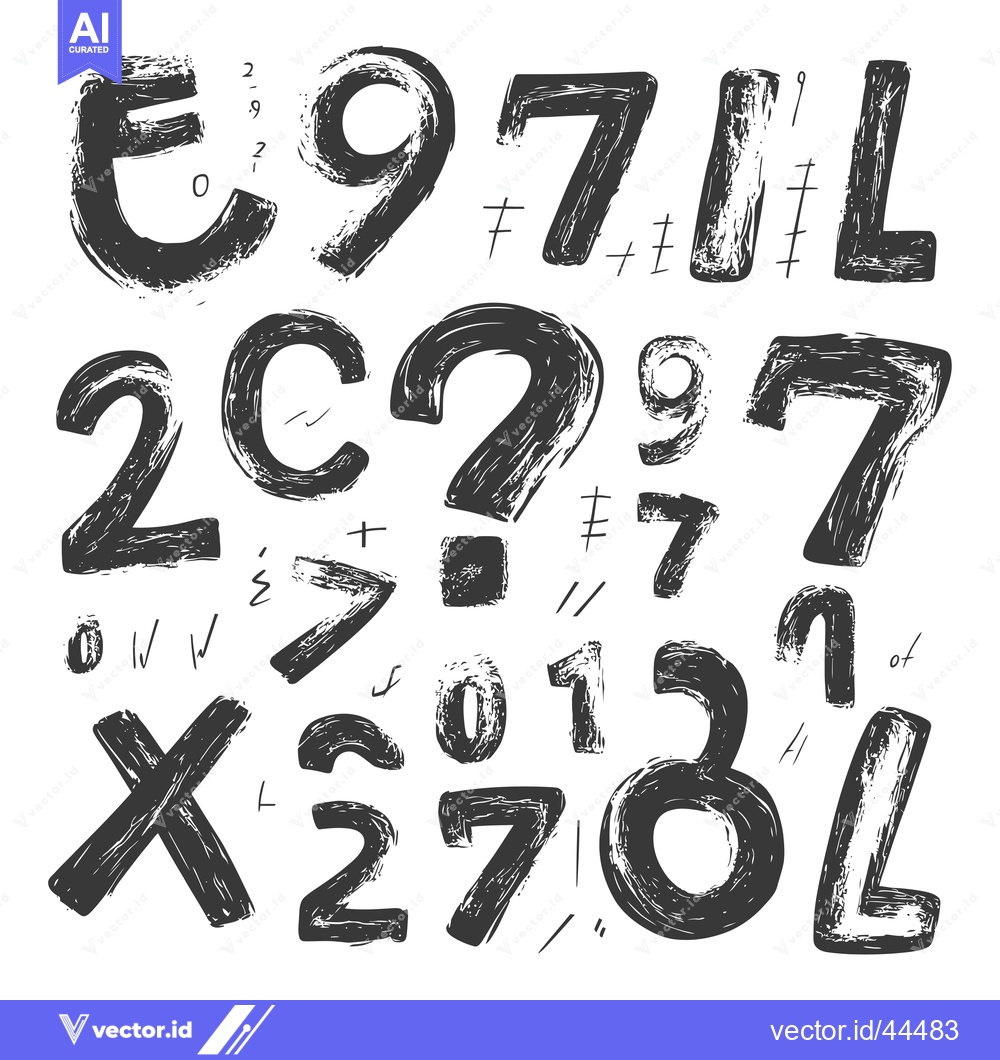 Premium Vector dari Hand-Drawn Black and White Numbers and Symbols