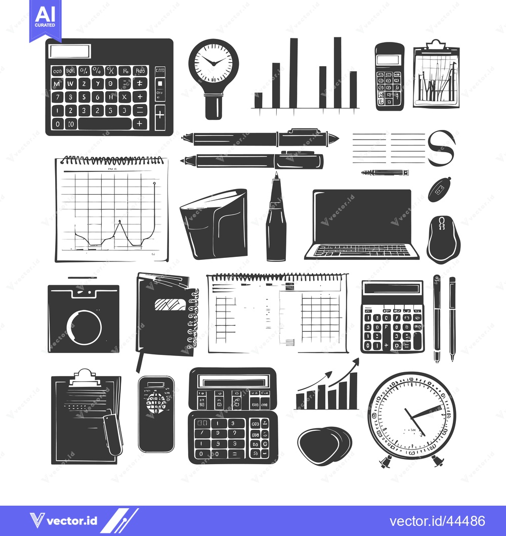 Premium Vector dari Hand-Drawn Black and White Office Supplies and Tools for Business and