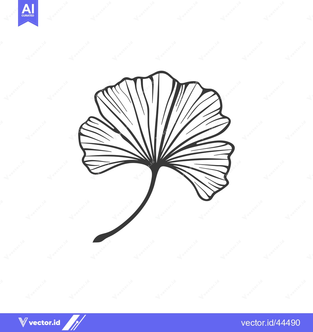 Premium Vector dari Hand-Drawn Black and White Outline of a Ginkgo Leaf