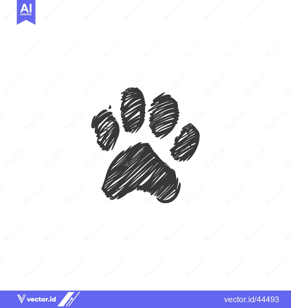 Premium Vector of Hand-Drawn Black and White Paw Print Icon