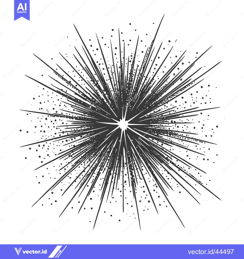 Premium Vector of Hand-drawn black and white radial burst with speckles