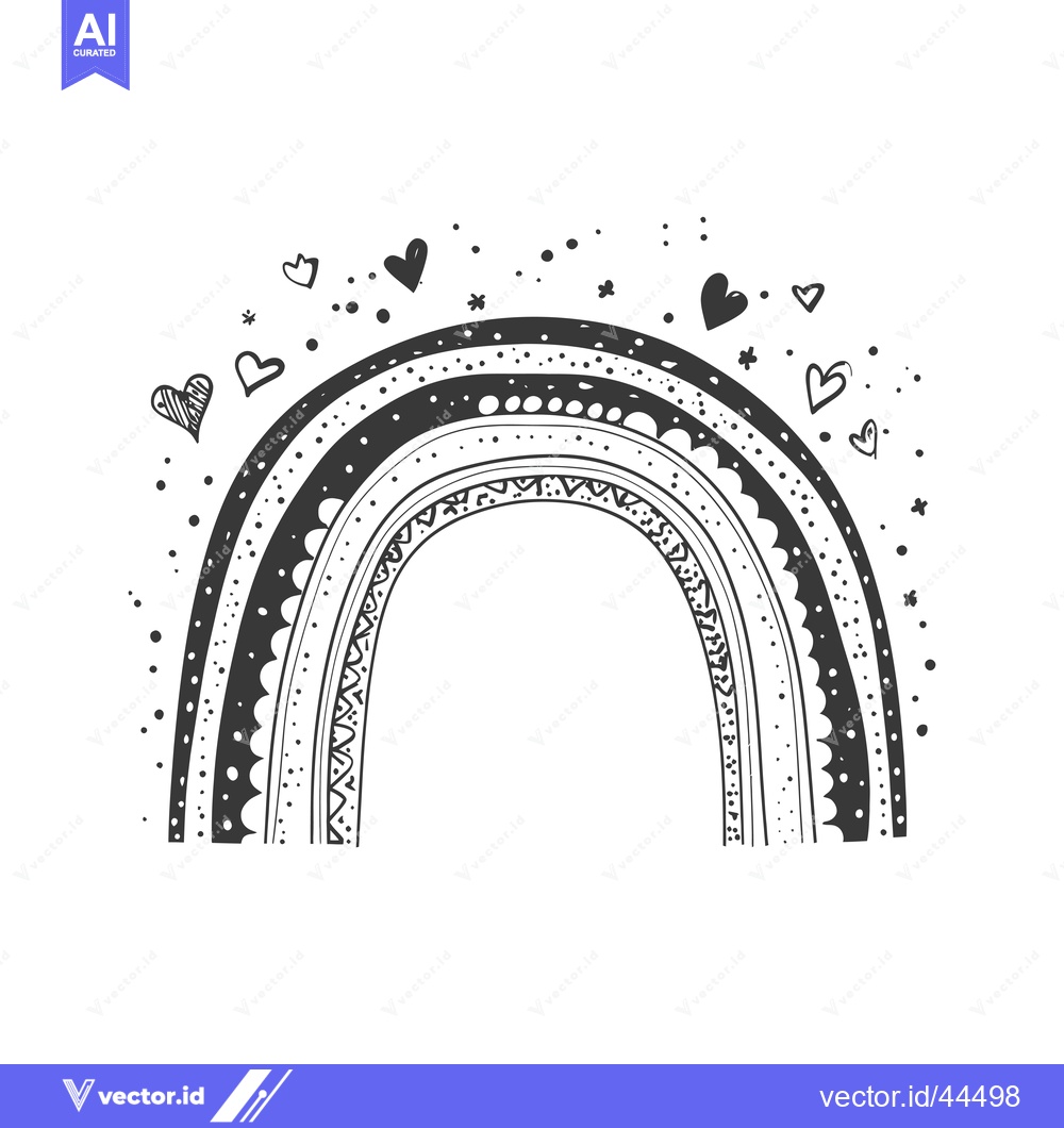 Premium Vector dari Hand-drawn black and white rainbow with decorative hearts and stars
