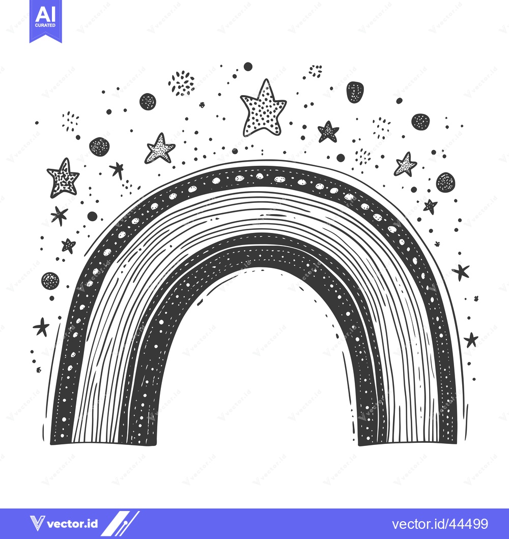 Premium Vector of Hand-drawn Black and White Rainbow with Stars and Dots