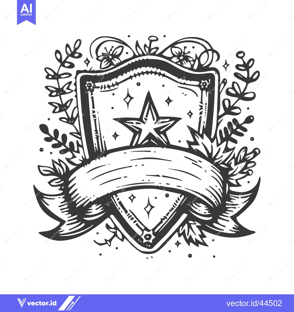 Premium Vector dari Hand-drawn black and white shield with star and ribbon