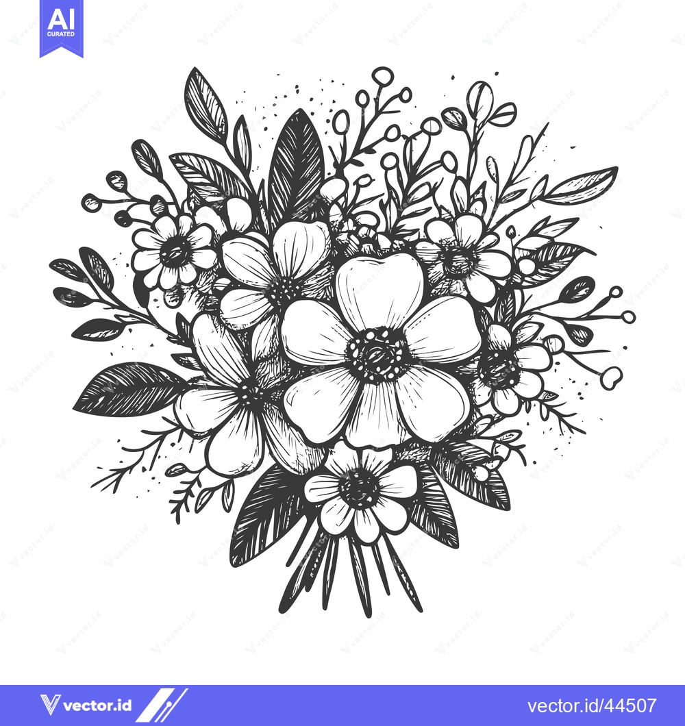 Premium Vector dari Hand-Drawn Black and White Sketch of a Delicate Floral Bouquet