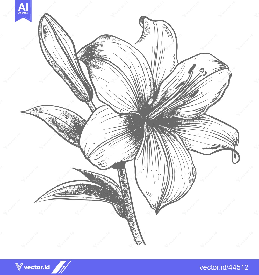 Premium Vector dari Hand-Drawn Black and White Sketch of a Single Lily Flower