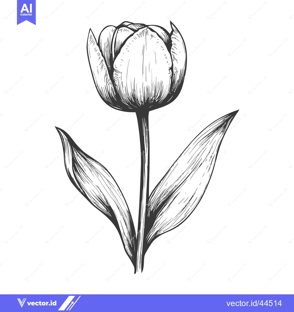 Premium Vector dari Hand-Drawn Black and White Sketch of a Tulip