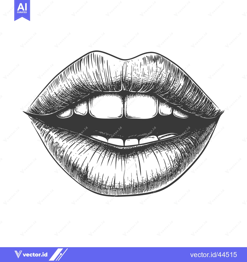 Premium Vector dari Hand-Drawn Black and White Sketch of Open Lips with Teeth