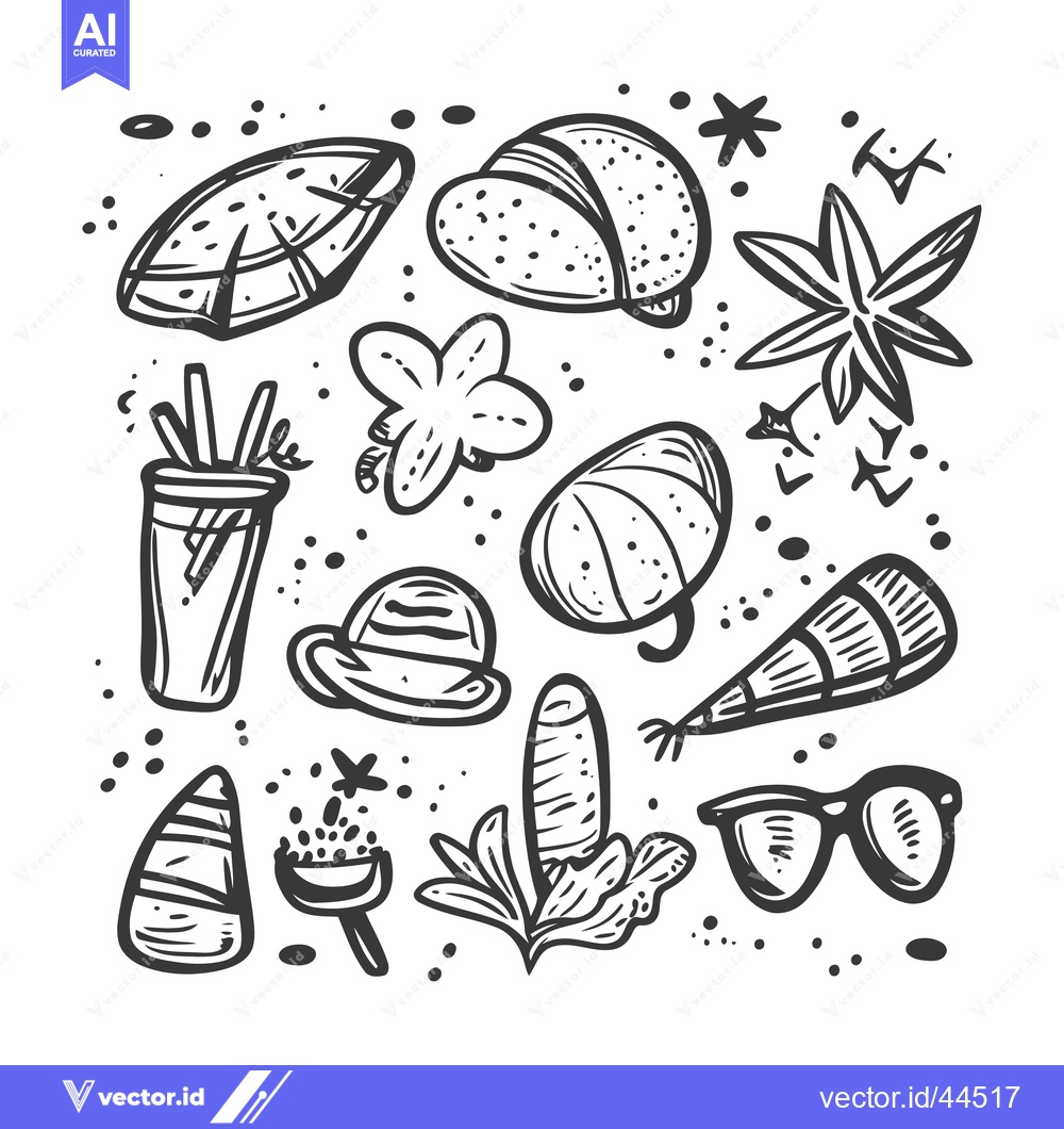 Premium Vector dari Hand-Drawn Black and White Summer Vacation Essentials Illustration