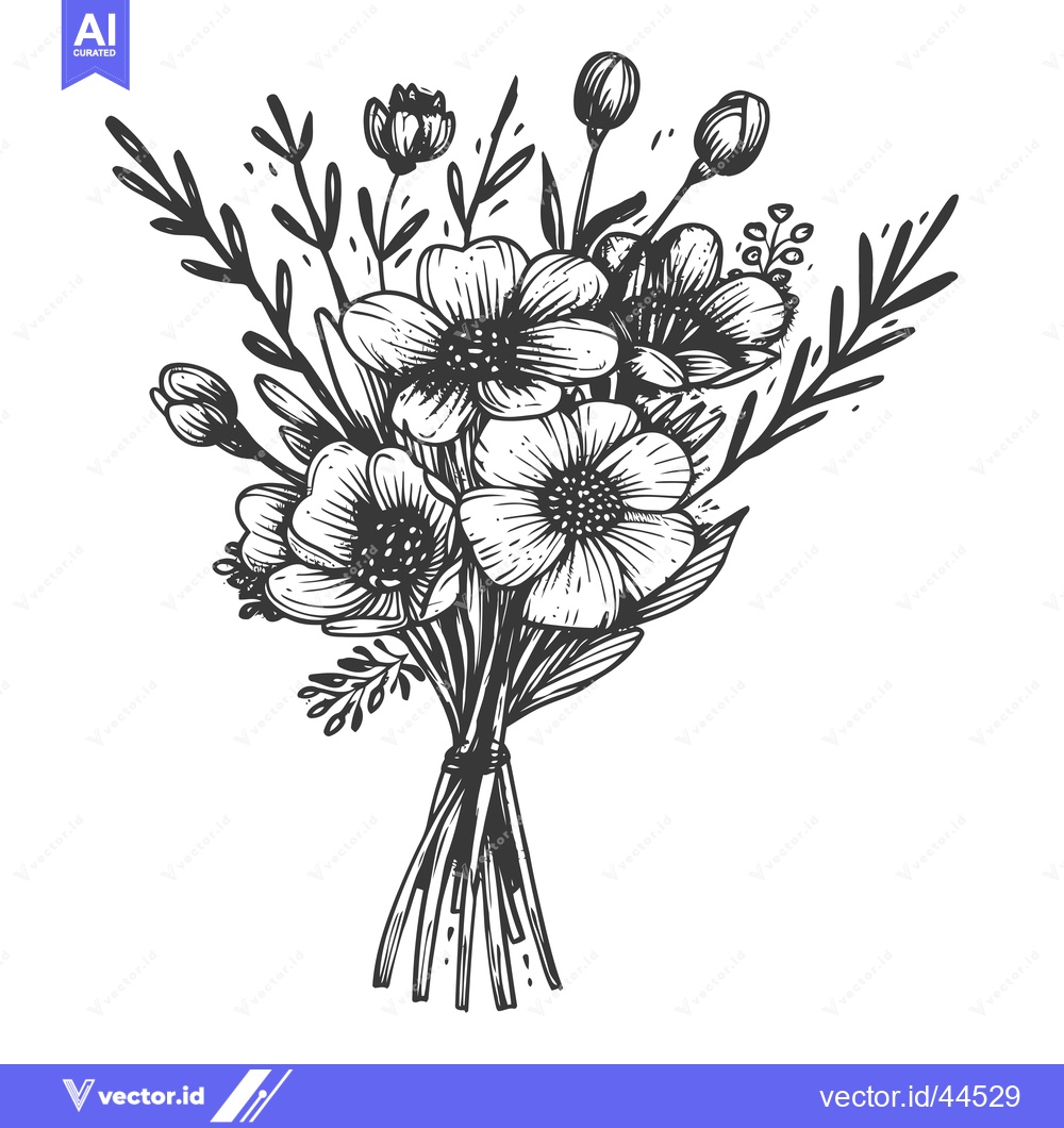 Premium Vector dari Hand-Drawn Bouquet of Flowers and Greenery