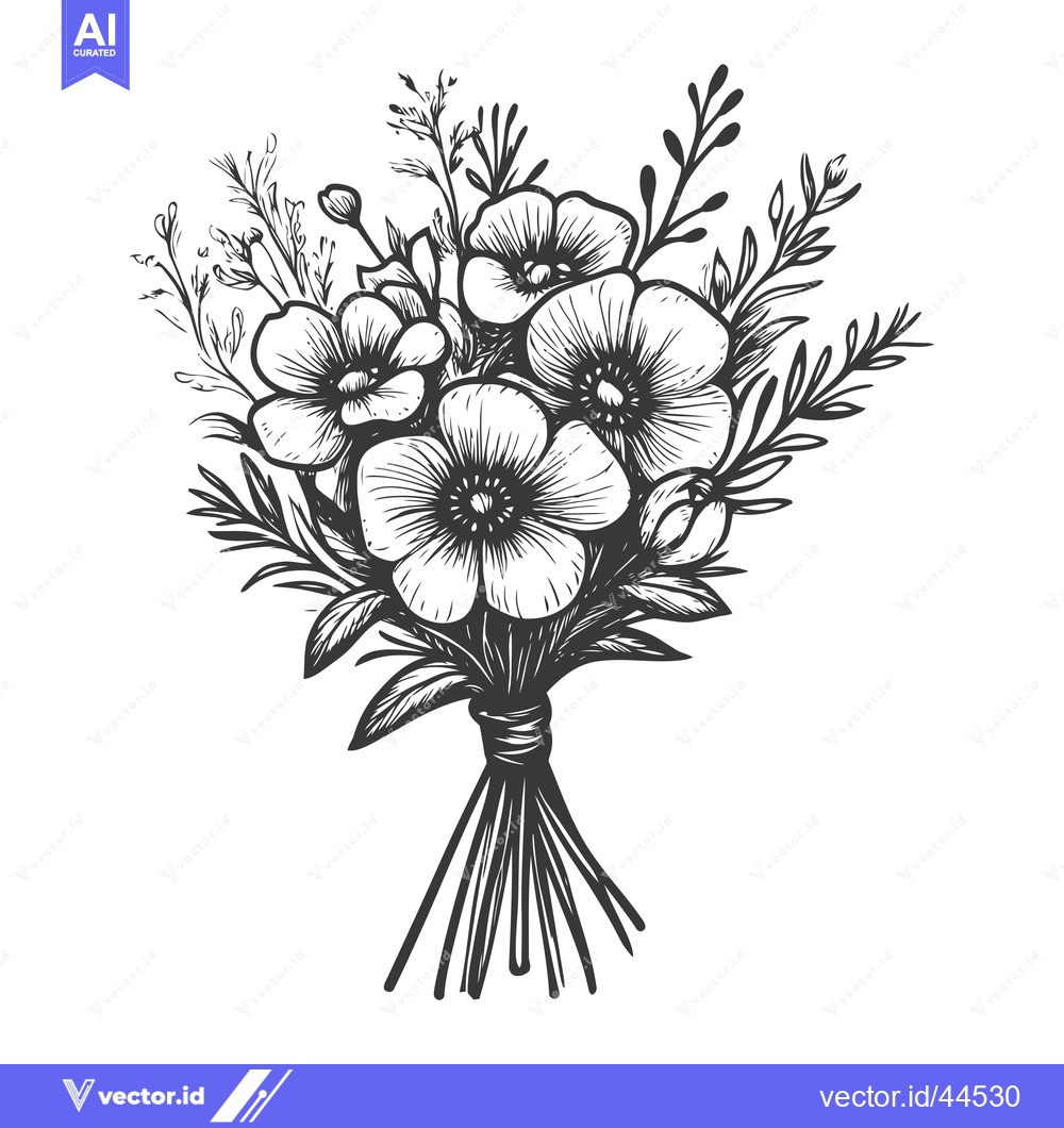 Premium Vector dari Hand-Drawn Bouquet of Flowers and Greenery in Black and White