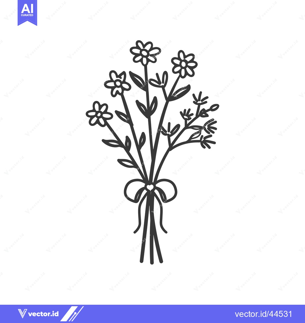 Premium Vector of Hand-Drawn Bouquet of Flowers with a Ribbon