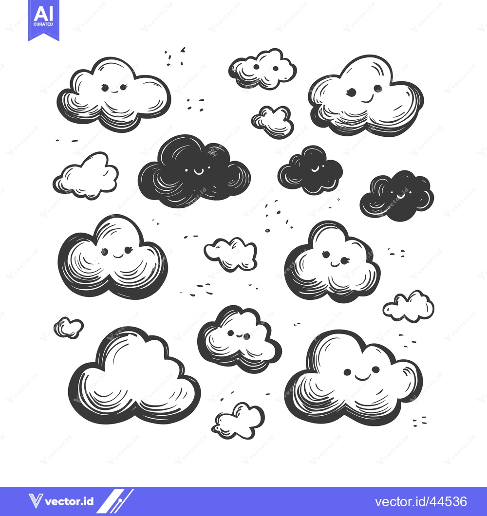 Premium Vector dari Hand-Drawn Cartoon Clouds with Smiling Faces