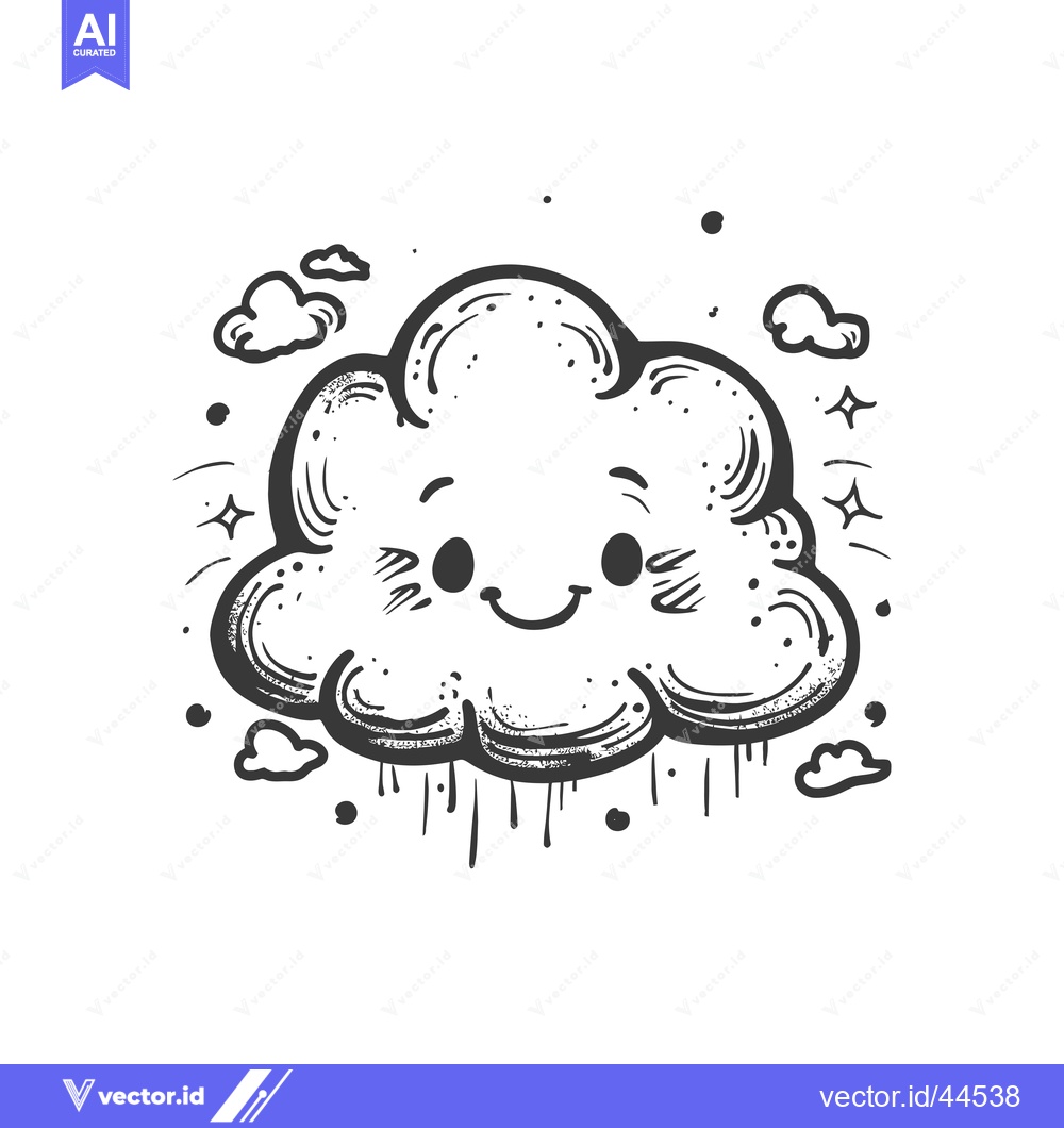 Premium Vector of Hand-Drawn Cartoon Cloud with Smiling Face and Rain Drops