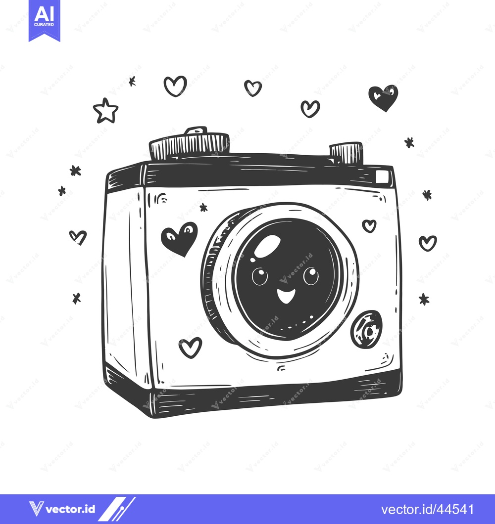 Premium Vector dari Hand-Drawn Cartoon Illustration of a Happy Camera with Hearts and Star