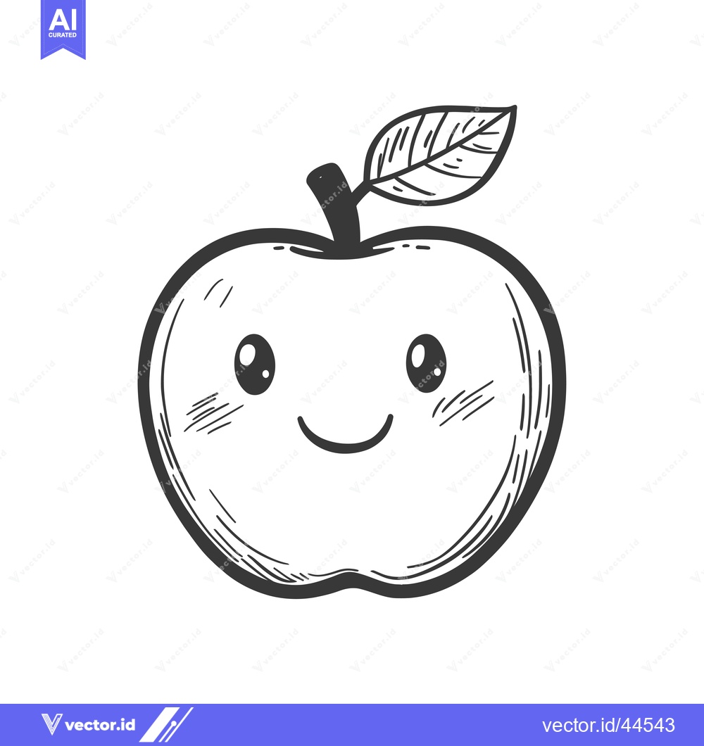 Premium Vector of Hand-Drawn Cartoon Illustration of a Smiling Apple with a Leaf